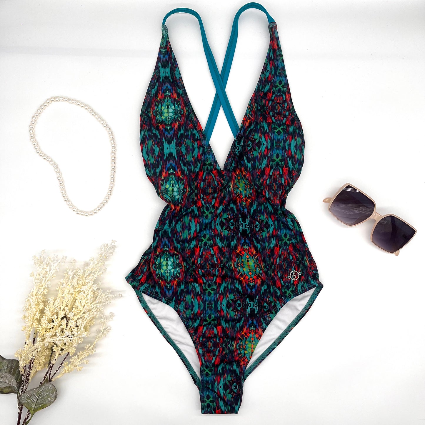 Bikini azul con verde (espalda descubierta) completo