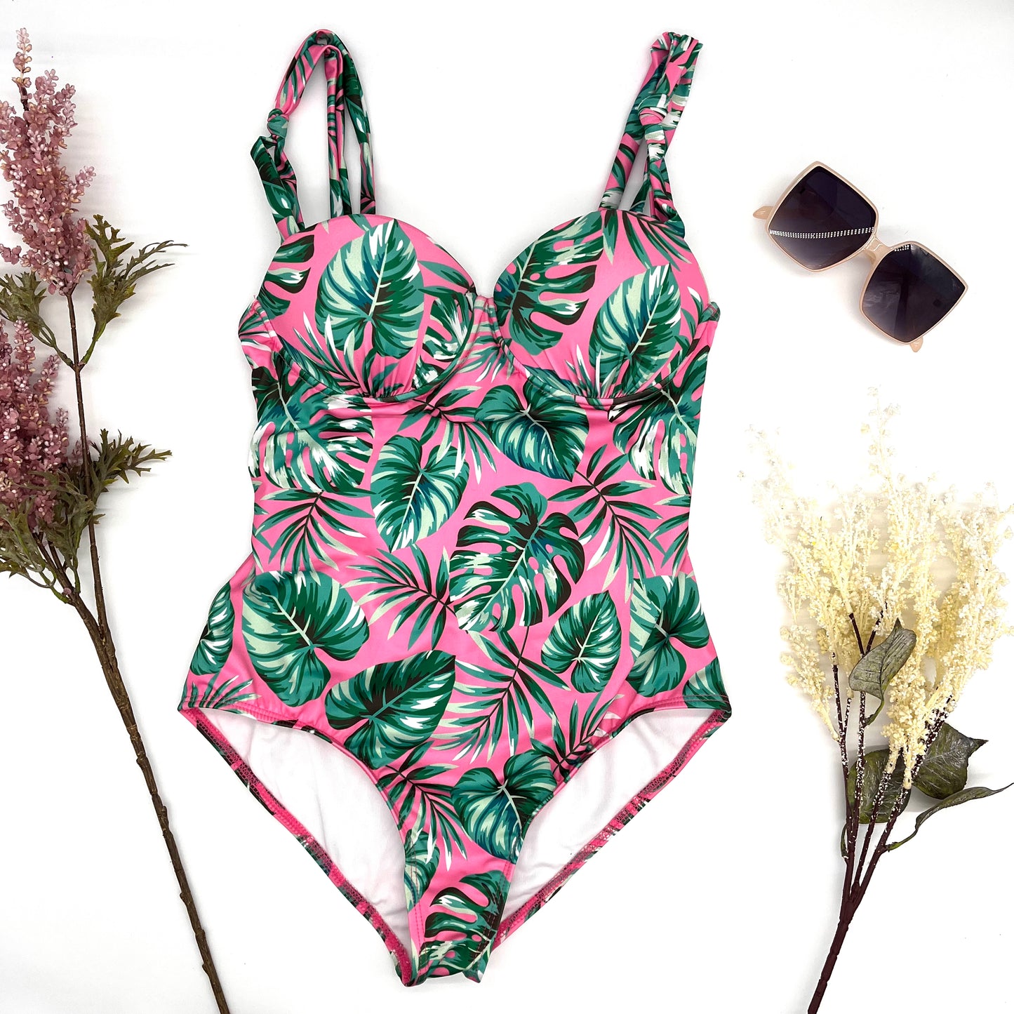 Bikini azul y rosa/líneas blancas completo