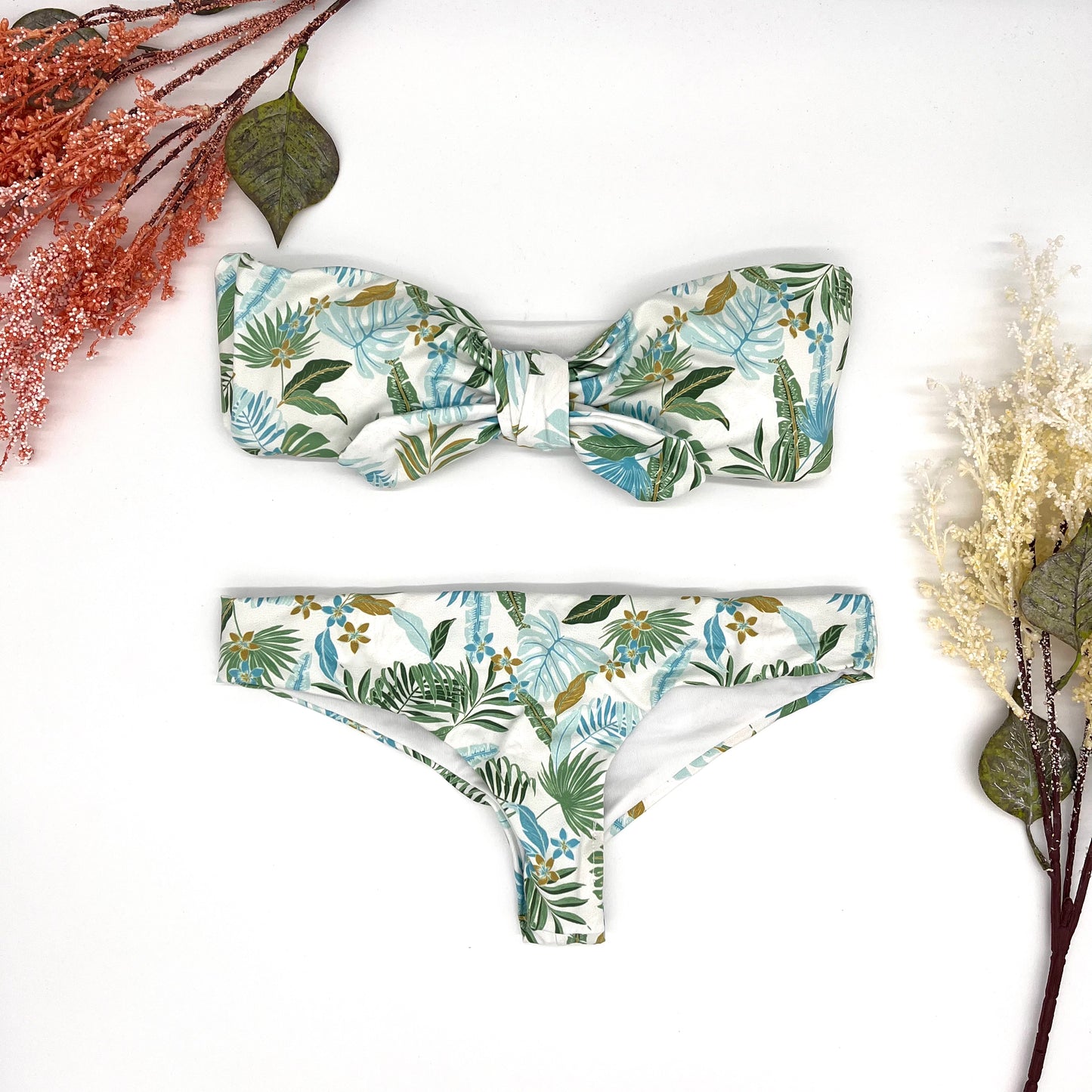 Holie flor azul aqua strapless dos piezas