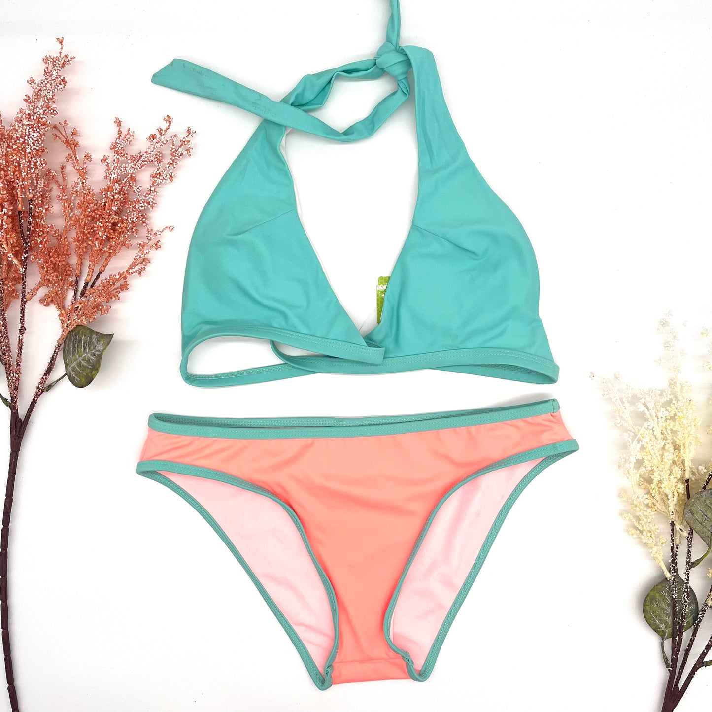 Bikini azul/salmón dos piezas