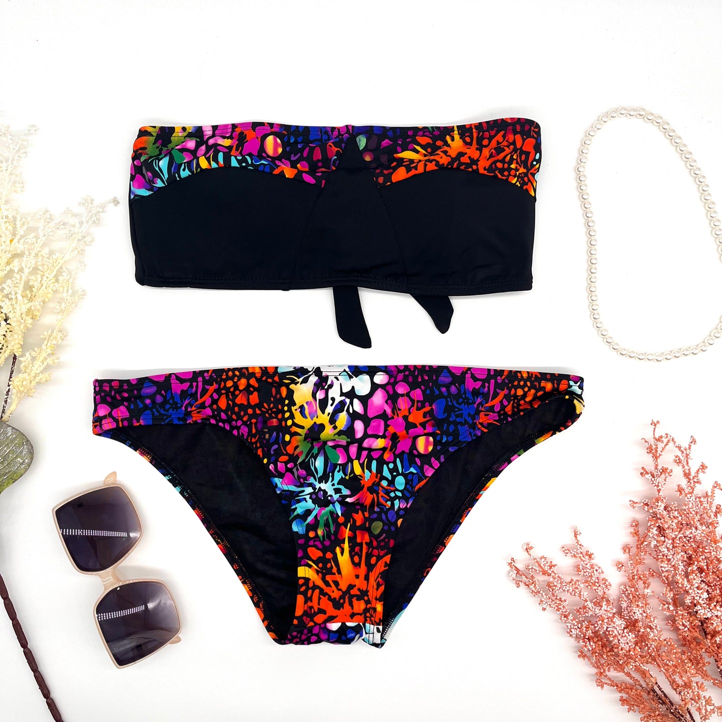 Bikini negro/strapless fosforescente