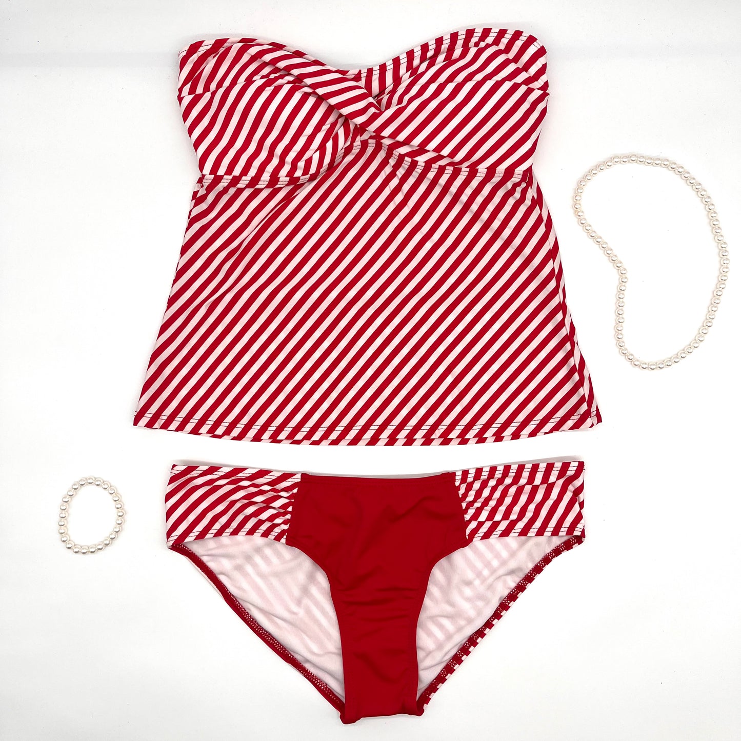 Bikini blusa rojo/blanco dos piezas