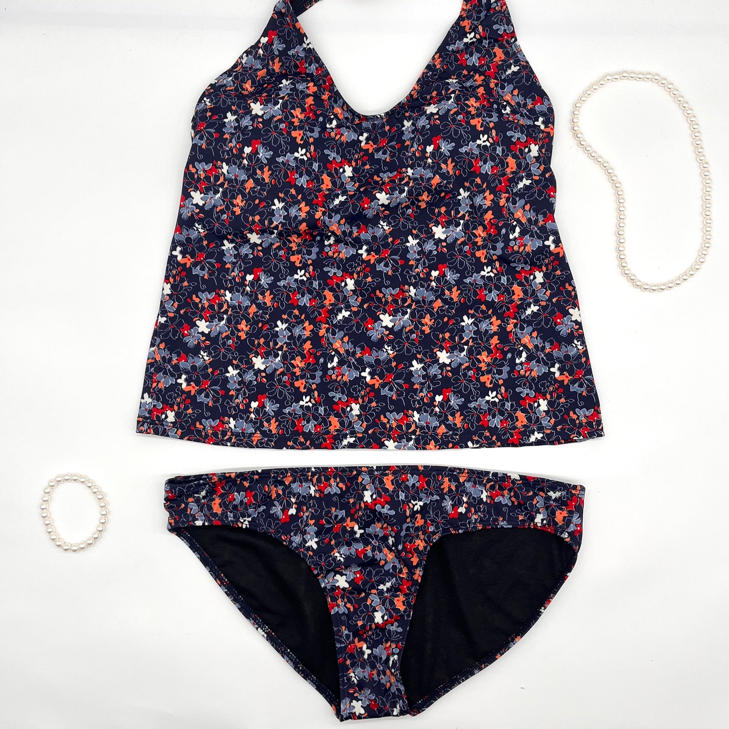 Bikini blusa/azul con flores dos piezas